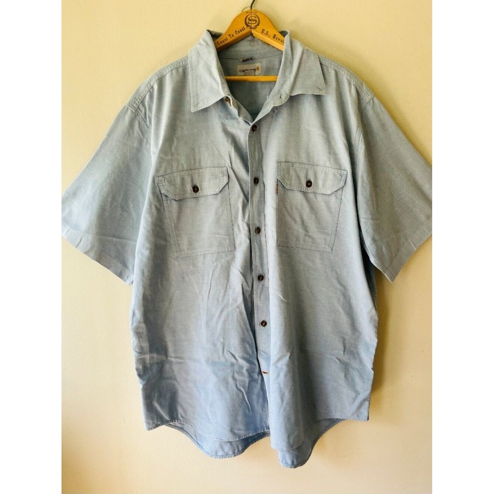 VINTAGE | Carhartt Sz XL Denim Cotton Short Sleeve Button Snap Shirt Pockets